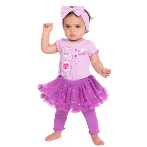 Care Bears Baby Girls Graphic One-Piece and Tutu Skirt Leggings with Bow Headband Set, 3-Piece, Sizes 0/3M-24M