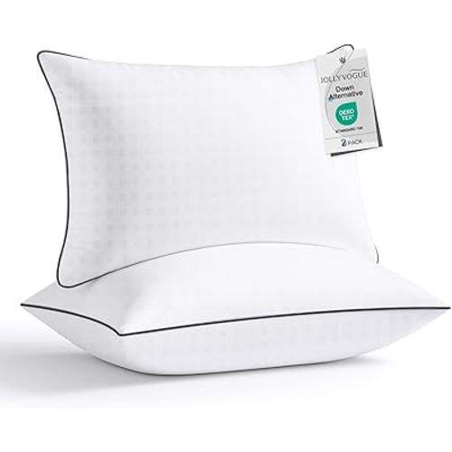 JOLLYVOGUE Pillows Standard/Full Size Set of 2, Hotel Collection Bed Pillows for Side, Back, and Stomach Sleepers, Fluffy and Supportive, Down Alternative Microfiber Filled Pillows, 2 Pack