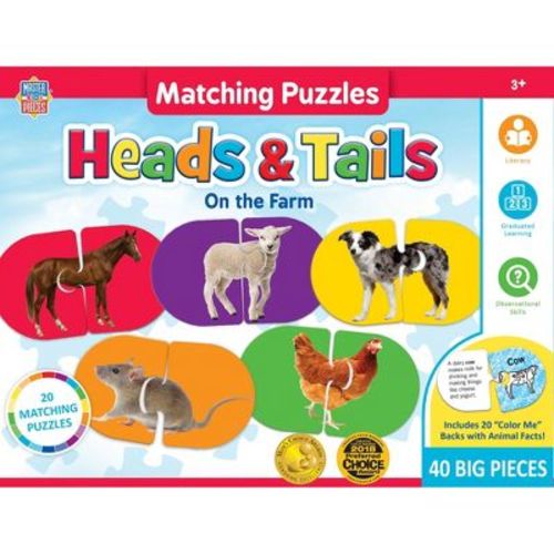 MasterPieces Kids Games - Heads & Tails On the Farm - Matching Puzzles for Kids