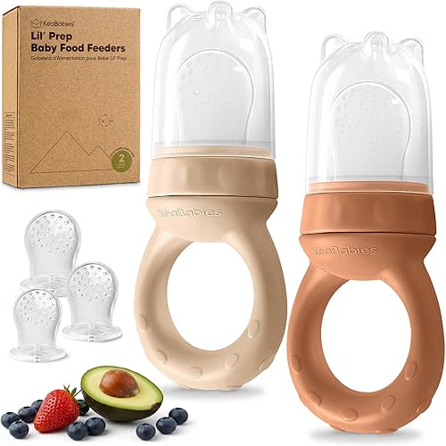 KeaBabies Baby Fruit Feeder 2pk - Silicone Baby Food Feeder for Babies 6-12 Months, Breast Milk Popsicle Teether, Weaning, Pacifier, Freeze Frozen Solid Food, Infant Feeding Essential (Terracotta)