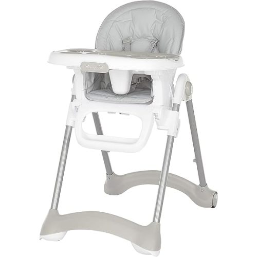 Dream On Me Solid Times High Chair for Babies and Toddlers in Grey, Multiple Recline and Height Positions, Lightweight Portable Baby High Chair, 5 point Safety Harness, Easy to Clean Surface