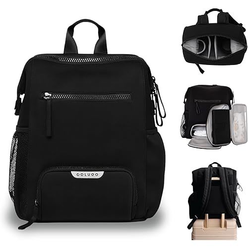 Colugo Neoprene Parent Diaper Backpack with Changing Pad & Pouches – Lightweight, Durable, Machine Washable Baby Bag with Insulated Pocket, Luggage Sleeve, Multiple Compartments