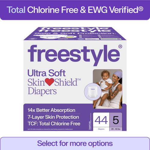 Freestyle Total Chlorine Free 14x Better Absorption Hypoallergenic EWG Verified® Baby Diapers, Size 5 (28-40 lbs), 44 Count