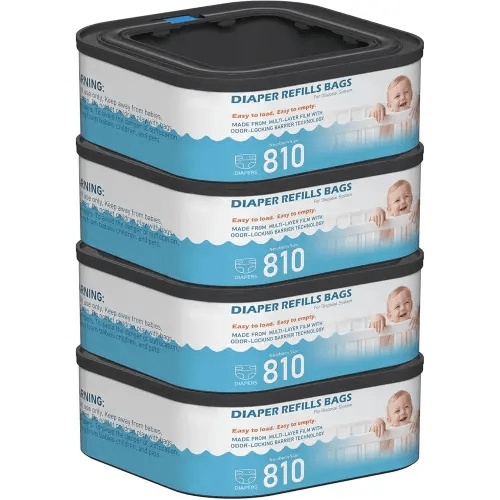 Jumbo Square Refills Disposal Bags Refill Compatible with Diaper Genie Classic, Compact and Select Pails, Hold Up to 810 Newborn-Sized Diapers Per Refill, 4 Packs