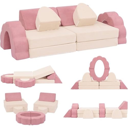 Kids Couch 10PCS, Modular Kids Play Couch, Multifunctional Foam Toddler Sofa, Imaginative Convertible Play Sofa for Playroom(Medium Size)