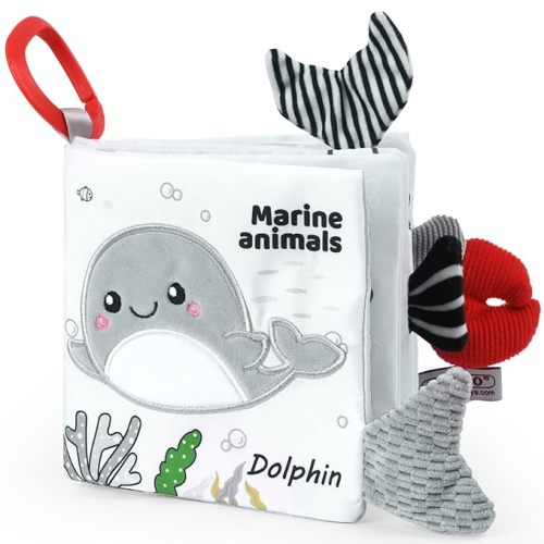 Vicloon Cloth Books, 3D Touch and Feel High Contrast Cloth Book, Baby Books Toys for Baby 0-12 Months, Soft Sensory Crinkle Book for Infants Toddler, Newborns Shower (Ocean)