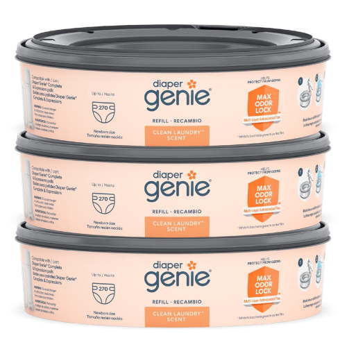 Diaper Genie Bags Refills 270 (Pack of 3) Clean Laundry Scent | Diaper Pail Refills with Max Odor Lock | Holds up to 810 Newborn Diapers