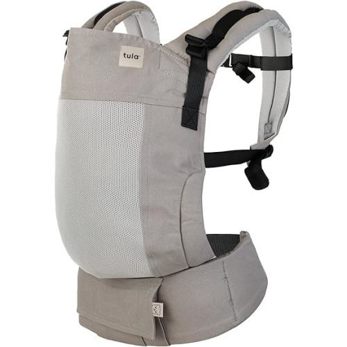 Baby Tula Breathable Mesh Panel Free-to-Grow Baby Carrier - Adjustable, Comfortable, Newborn to Toddler Carrier - Ergonomic Fit for 7lbs to 45lbs - Back & Front Carry Options - Overcast (Gray)
