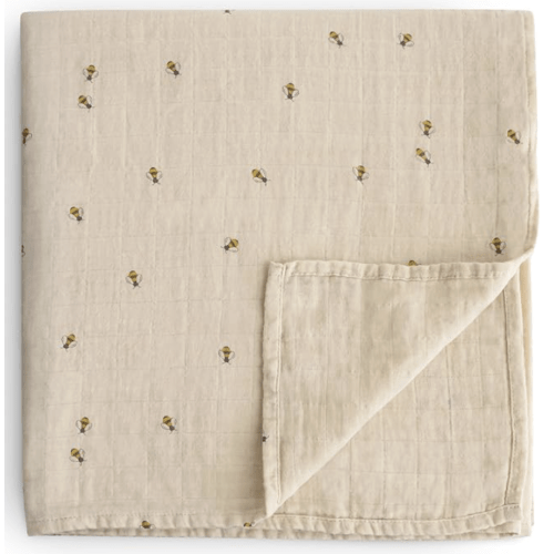 mushie Muslin Baby Swaddle Blanket | 100% Organic Cotton (Bees)