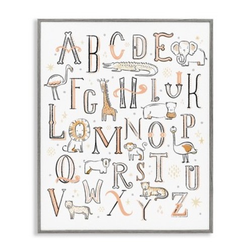 Stupell Industries Nursery Animal Alphabet Chart Framed Giclee Art, Gray, 16" x 20"
