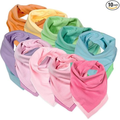 HonestBaby Organic Cotton Bandana Drool Bib Multi-Packs, 10-Pack Rainbow Girl, One Size