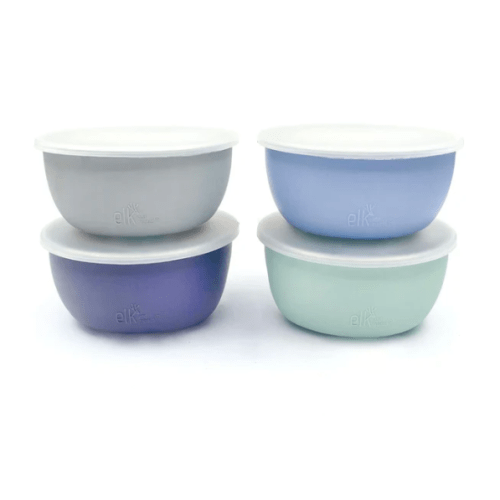 Stainless Steel Bowl with Silicone Sleeve + Lids