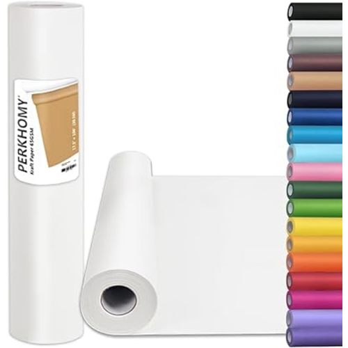 PerkHomy White Kraft Paper Roll 17.5" x 1,200" (100') for Gift Wrapping Bulletin Board Craft Art Bouquet Flower Packing Moving Shipping Floor Covering Table 70GSM 50LB (White, 17.5" x 100')