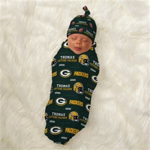 Green Bay Packers Personalized NFL Baby Hat & Receiving Blanket Set