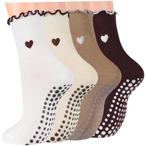 Grip Pilates Crew Socks for Women, Non Slip Yoga Socks with Grips for Barre Hospital Grippy Sticky Sock