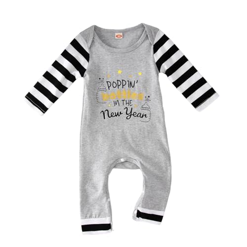 GLIGLITTR My First New Years Baby Girl Boy Outfit Newborn Jumpsuit Long Sleeve Stripe Letter Print Romper Fall Winter Clothes