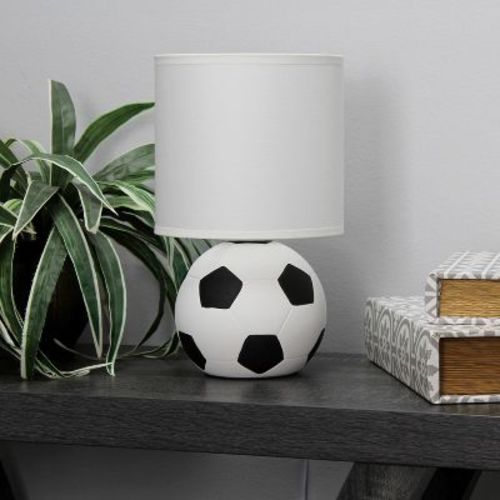 Simple Designs 10.7" Sports Lite Mini Soccer Table Lamp Mancave White and Black