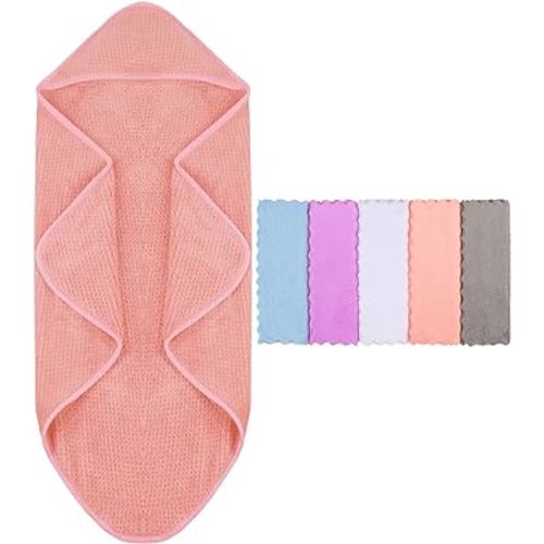 Orighty Baby Hooded Towel with Five Washcloths, 28 x 28 Inch Super Soft Bath Towel with Hood for Babies, Infant, Newborn Essential - Ideal Baby Stuff Registry Gift for Boys and Girls (Pink)