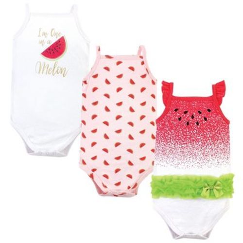 Little Treasure Baby Girls Cotton Bodysuits 3pk, Watermelon, 3-6 Months