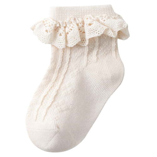 UAYOTSE Baby Lace Socks Girls' Ruffle Socks Newborn Infants Socks Princess Frilly Socks Lace Cotton Socks for Girls,0-1 Years Beige