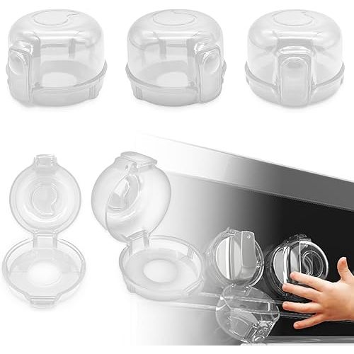 Stove Knob Safety Covers 5-Pack - Childproof & Pet Proof Locks for Gas/Electric Ovens, Heat-Resistant Clear Guards, Easy Damage-Free Install (Transparent White)