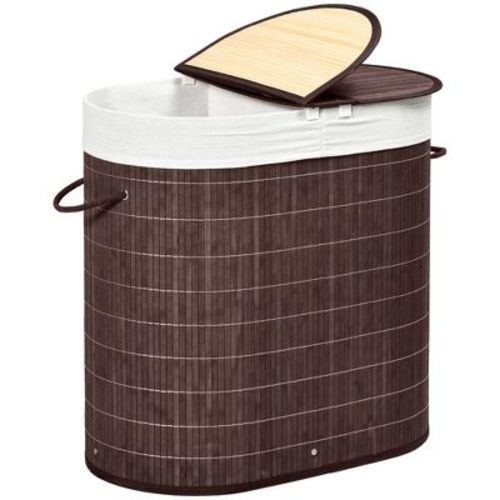 26.4Gal/100L Handwoven Laundry Hamper with Lid, Double Laundry Basket with Removable Washable Inner Bag, 2-Section Basket with Handle, Brown