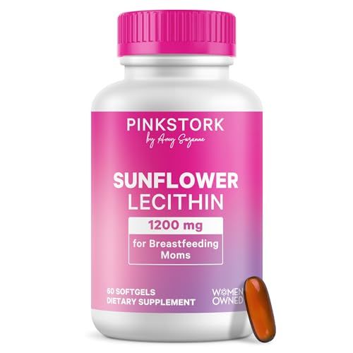 Pink Stork Sunflower Lecithin Supplement - 1200 mg for Clogged Milk Ducts - Breastfeeding Essentials for Postpartum Moms - Supports Breast Milk Flow - 60 Softgels