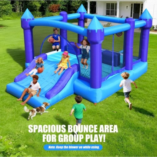 600lbs Inflatable Bounce House for Big Kids, 15ft x 12ft Large Bouncy Castle with Wider Slide & Basketball Hoop, Blower Included