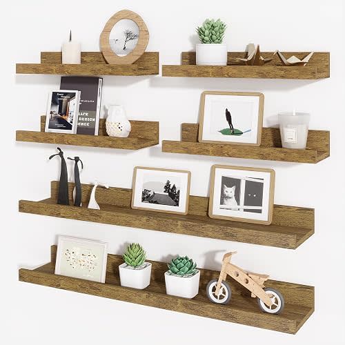 Picture Ledge Shelf, Floating Shelves for Wall Decor, Brown, Set of 6, 24''