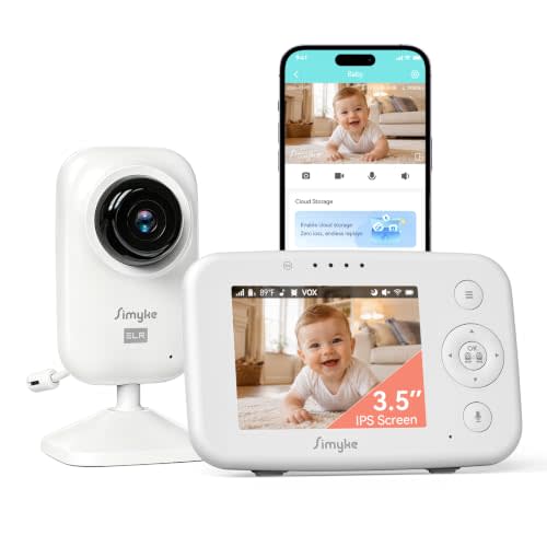 Simyke 720P WiFi Video Baby Monitor,WiFi On/Off Switch,3.5" LCD & App Viewing,2-Way Audio,Night Vision,VOX,5 Lullabies,1500ft Range, Home Use