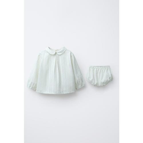 STRIPED JACQUARD SHIRT AND BLOOMERS SET - Ecru / Blue | ZARA United States