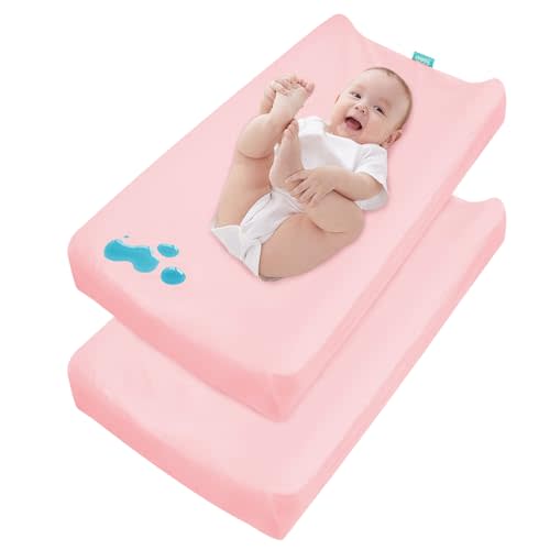 Waterproof Changing Pad Cover, 32"x16", 2-Pack, Pink | Fits 32"x16" Contoured Pad, Non-Slip Elastic Edge, Breathable Fabric, Machine Washable, 2-Pack Value, Soft & Gentle