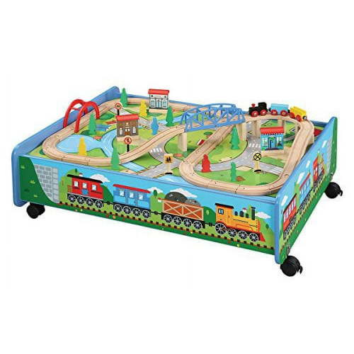 62 piece Wooden Train Set with Train Table/Trundle - BRIO and Thomas & Friends Compatible