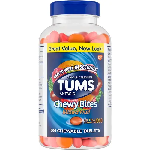 TUMS Chewy Bites Chewable Antacid Tablets for Ultra Strength Heartburn Relief, Great for a Summer BBQ- Mixed Fruit - 200 Count