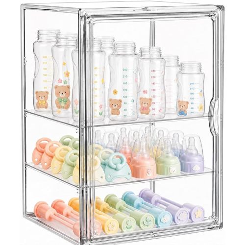 Baby Bottle Storage Organizer for Countertop, X-Large Clear Bottle Organizer, Baby Bottle Storage Organizer for Bottles, Nipples, Pump Parts, Cabinet, Kitchen Pantry