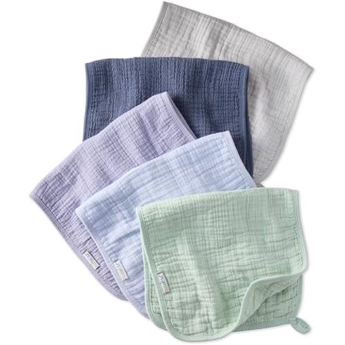 Butterblu Riley - Crinkle Burp Cloths, 5 Pack Muslin Burpcloths for Newborn Girls, Boys, Unisex​, Frost, One Size