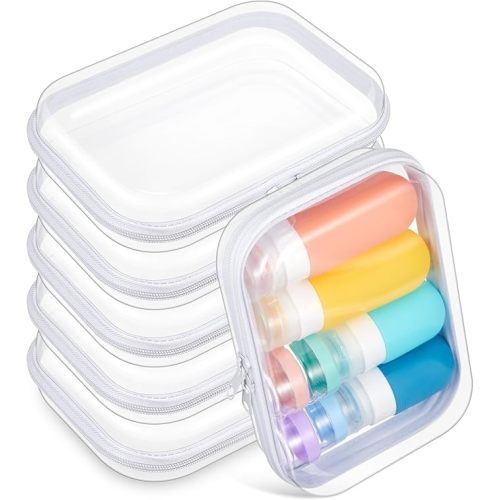 Sanwuta 6 Pcs Clear Hard Zipper Case Hard Plastic Zipper Pouches Makeup Bag Pencil Pouches Transparent Cases for Snacks Plastic Storage Organizer Box for Travel(White,7.09 x 5.12 x 2 Inch)