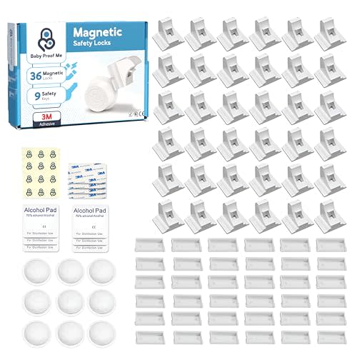 Baby Proof Me Baby Proofing Magnetic Child Safety Cabinet Locks, 36-Pack | Childproof Your Home, Invisible Drawer Locks, Unlocks With Magnetic Key, Fits Cupboards & Cabinets, No-Drill Install, 9 Keys