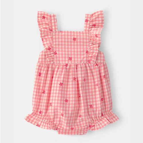 Baby Girl Gingham Flower Romper - Pink | Carter's