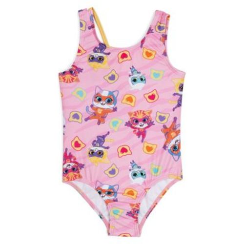 Disney Super Kitties Toddler Girls UPF 50+ One Piece Bathing Suit Pink Tiger Stripes 5T
