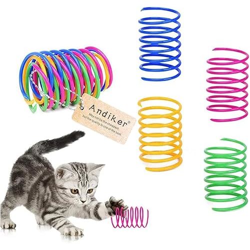 Andiker Interactive Cat Spiral Creative Spring Toy to Kill Time and Keep Fit, Sturdy and Heavy Plastic for Swatting, Biting, Hunting Kitten Toys, Colorful, 12 pcs