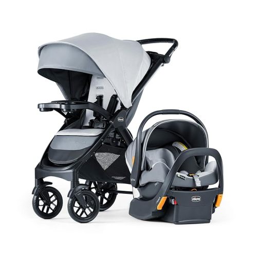 Chicco Bravo LE ClearTex 3-in-1 Trio Travel System, Bravo LE Quick-Fold Stroller with KeyFit Max ClearTex Infant Car Seat and Base, Atlas/Grey