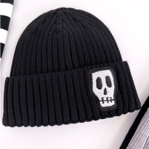 Kids Knitted Cotton Beanie with Skull Logo - Not So Basic Basics – Skeletots