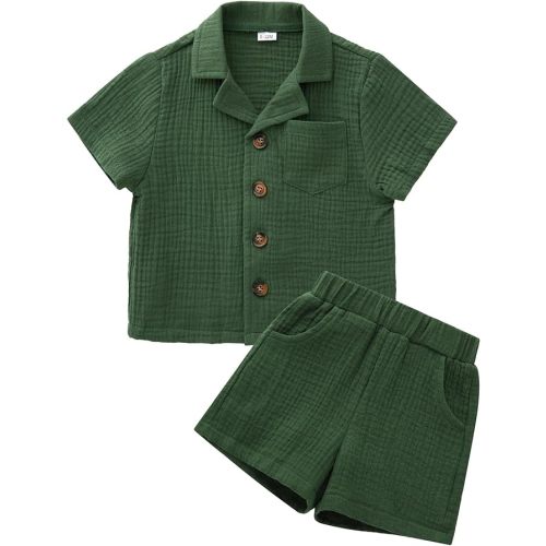 SALNIER Toddler Baby Boy Summer Outfit Set Cuban Shirt Shorts