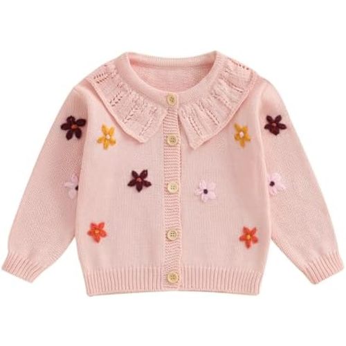 Toddler Baby Girl Fall Winter Clothes Cardigan Sweater Infant Knit Floral Knitwear Button Knitted Outwear Outfit