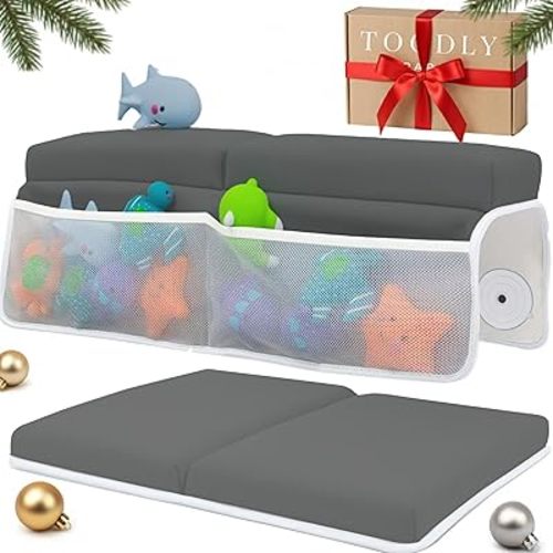 Comfortable Baby Bath Kneeler and Elbow Rest Pad Set – Thick Memory Foam Bath Kneeling Pad with Elbow Support – Baby Bathtub Cushion with Toy Organizer for Bathing Infant or Toddler - Dark Grey