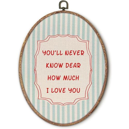 Hxlac Girl Nursery Oval Wall Art Framed, You'll Never Know Dear How Much I Love You Oval Wall Decor, Preppy Blue Striped Canvas Prints Wall Sculptures for Girls Room Bedroom Decor, 8.5x11.5 Inch