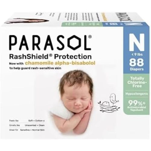 Parasol Chlorine-Free Luxury Diapers with RashShield Protection, Size NB, 88 Count(2 Pack of 44)
