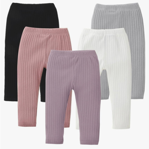 DREAM BUS 5 Pack Toddler Girl Pants Baby Girl Solid Ribbed Pants Toddler Girls Bottoms Leggings Newborn Cotton Jogger