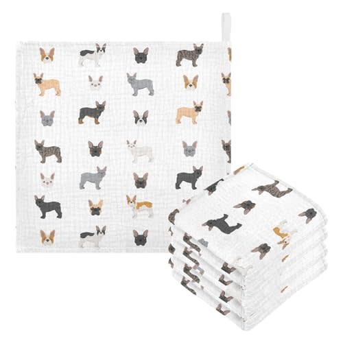 vvfelixl Baby Cotton Washcloths Different French Bulldog Infants Bath Towel for Unisex Puppy Face Towels for Newborn, Natural Baby Wipes Delicate Skin, 11.8 X 11.8 inch, one sizex3